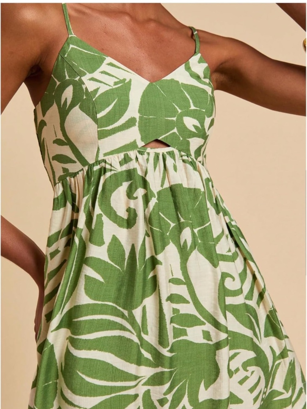 Green Tropical Print Spaghetti Strap Mini Dress- SMALL - Picture 4 of 7